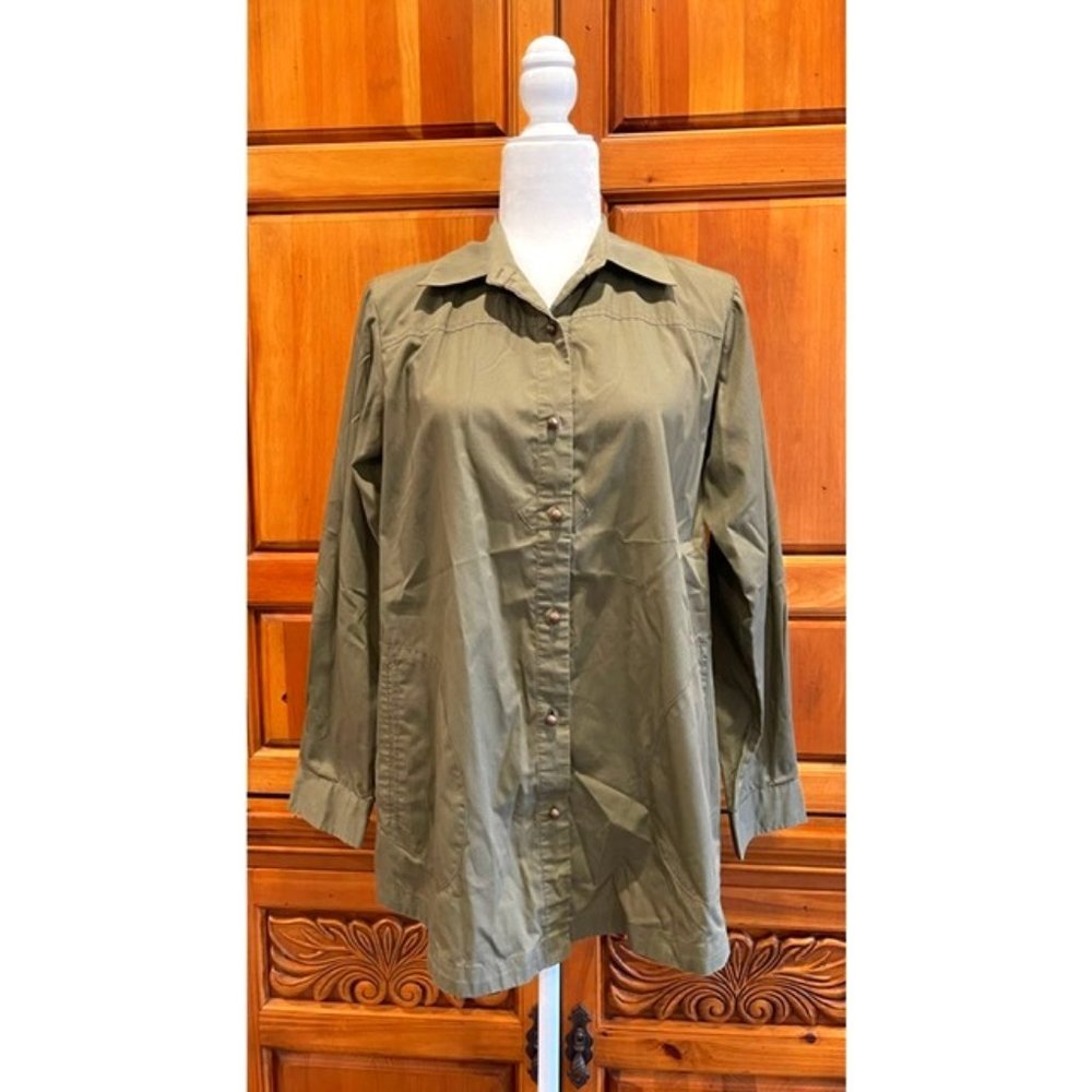 Joan Rivers Olive Tunic Blouse w/Pearl Buttons - Size S - Missy